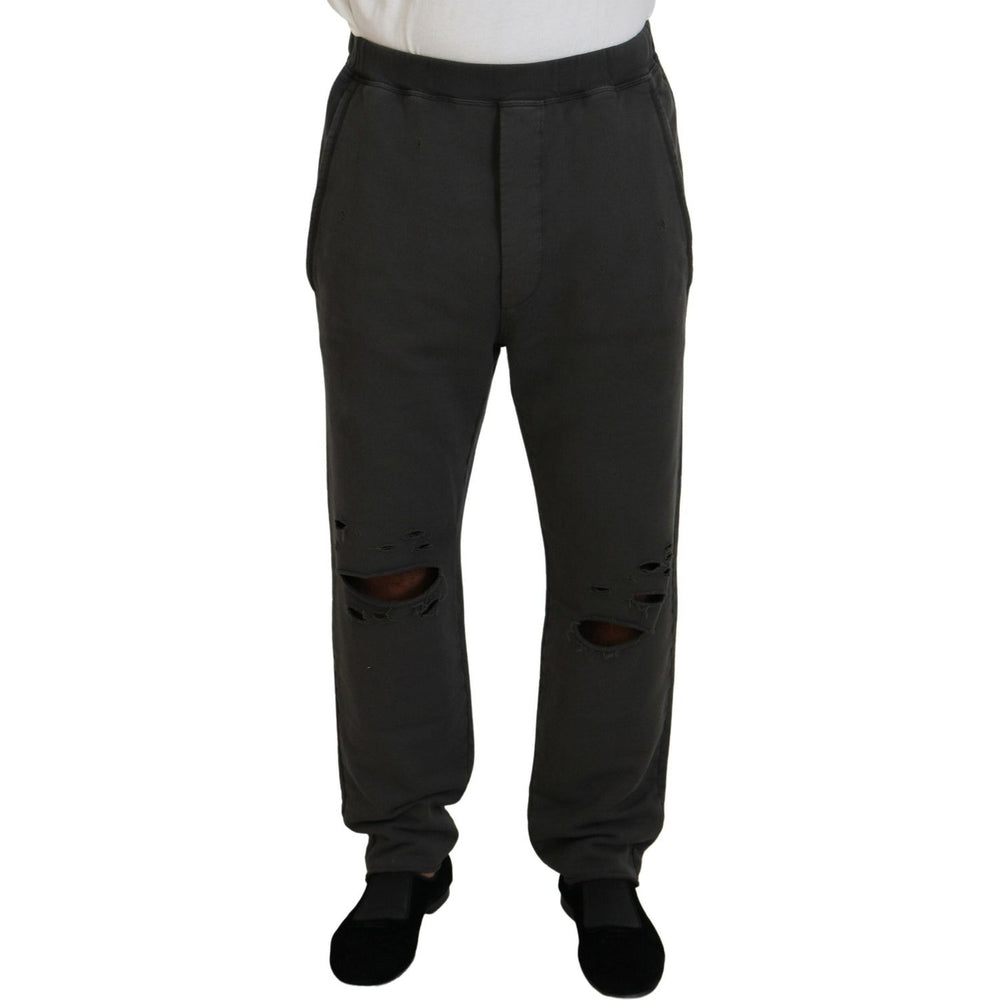 Dsquared² Dark Gray Cotton Men Casual Tattered Pants Dsquared² Black