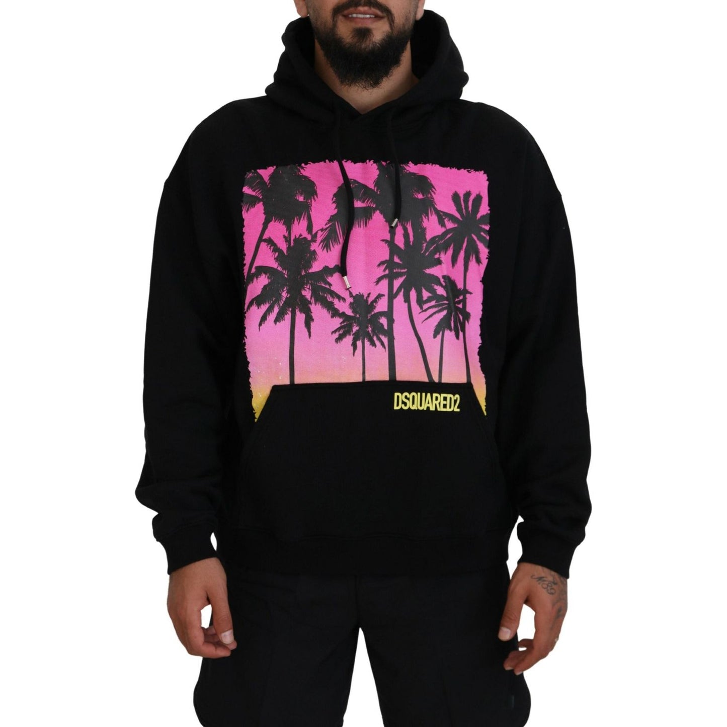 Dsquared² Black Cotton Hooded Printed Men Pullover Sweater 1728,67345645728,Black,Clothing,Dsquared²,Hoodies - Sweaters - Clothing,IT48 | M,Material: 100% Cotton,Men,Preowned / Defect,Sweaters - Clothing,Sweaters - Men - Clothing