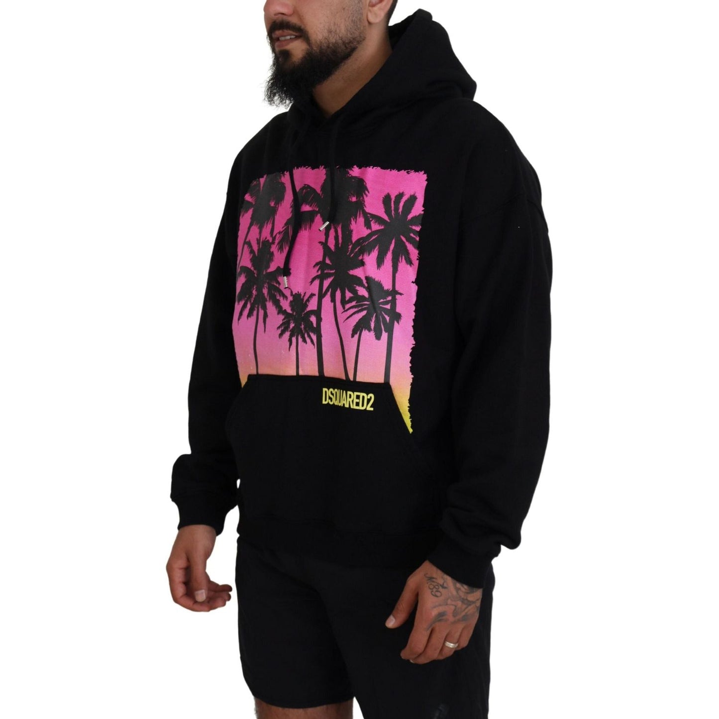 Dsquared² Black Cotton Hooded Printed Men Pullover Sweater 1728,67345645728,Black,Clothing,Dsquared²,Hoodies - Sweaters - Clothing,IT48 | M,Material: 100% Cotton,Men,Preowned / Defect,Sweaters - Clothing,Sweaters - Men - Clothing