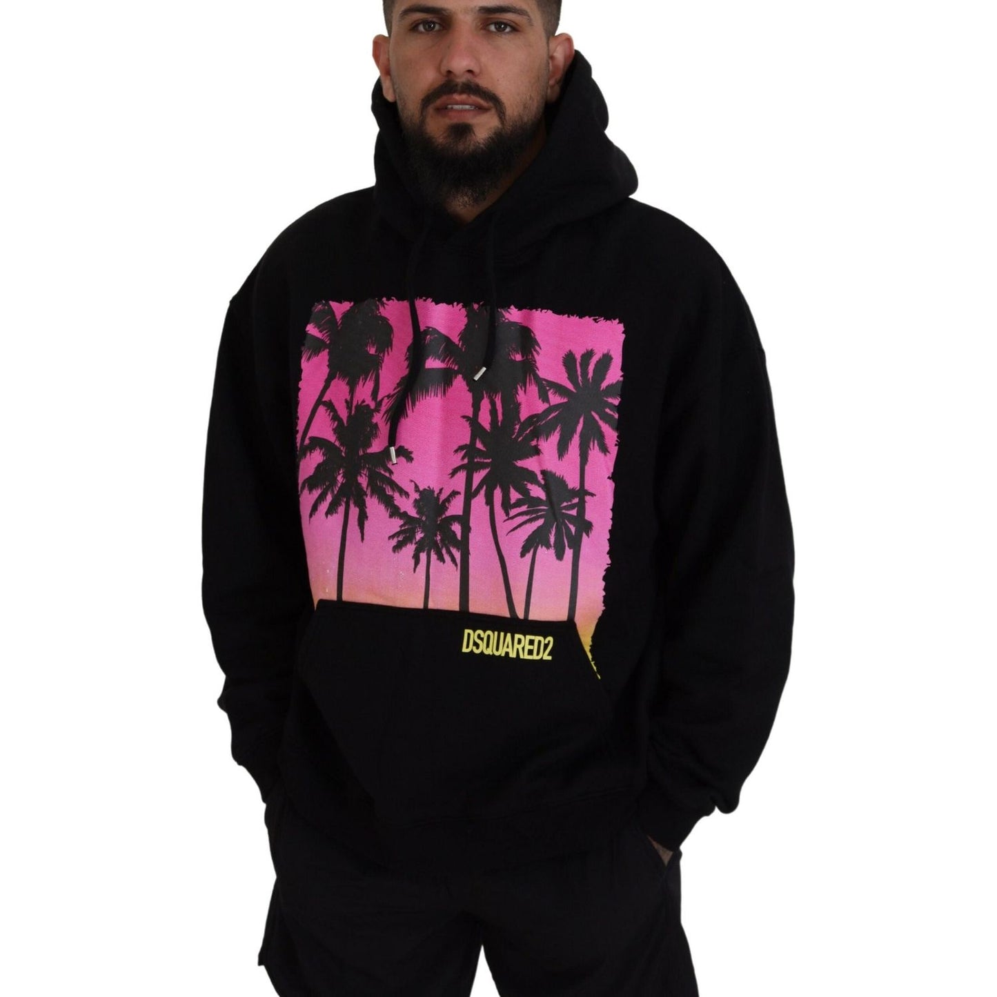 Dsquared² Black Cotton Hooded Printed Men Pullover Sweater 1728,67345645728,Black,Clothing,Dsquared²,Hoodies - Sweaters - Clothing,IT48 | M,Material: 100% Cotton,Men,Preowned / Defect,Sweaters - Clothing,Sweaters - Men - Clothing