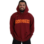 Dsquared² Maroon Cotton Tattered Hooded Printed Pullover Sweater Dsquared² Dark Red