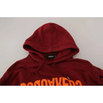 Dsquared² Maroon Cotton Tattered Hooded Printed Pullover Sweater Dsquared² Dark Red