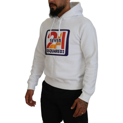 Dsquared² White Cotton Hooded Printed Men Pullover Sweater 1728,67345645728,Clothing,Dsquared²,Hoodies - Sweaters - Clothing,IT48 | M,Material: 100% Cotton,Men,Preowned / Defect,Sweaters - Clothing,Sweaters - Men - Clothing,White