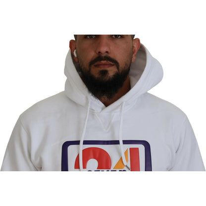 Dsquared² White Cotton Hooded Printed Men Pullover Sweater 1728,67345645728,Clothing,Dsquared²,Hoodies - Sweaters - Clothing,IT48 | M,Material: 100% Cotton,Men,Preowned / Defect,Sweaters - Clothing,Sweaters - Men - Clothing,White