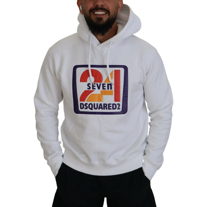 Dsquared² White Cotton Hooded Printed Men Pullover Sweater 1728,67345645728,Clothing,Dsquared²,Hoodies - Sweaters - Clothing,IT48 | M,Material: 100% Cotton,Men,Preowned / Defect,Sweaters - Clothing,Sweaters - Men - Clothing,White