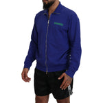 Dsquared² Blue Cotton Printed Collared Men Full Zip Sweater Dsquared² Midnight Blue