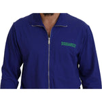 Dsquared² Blue Cotton Printed Collared Men Full Zip Sweater Dsquared² Midnight Blue