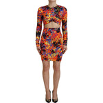 Dsquared² Multicolor Batik Open Belly Long Sleeves Dress DR28842-38