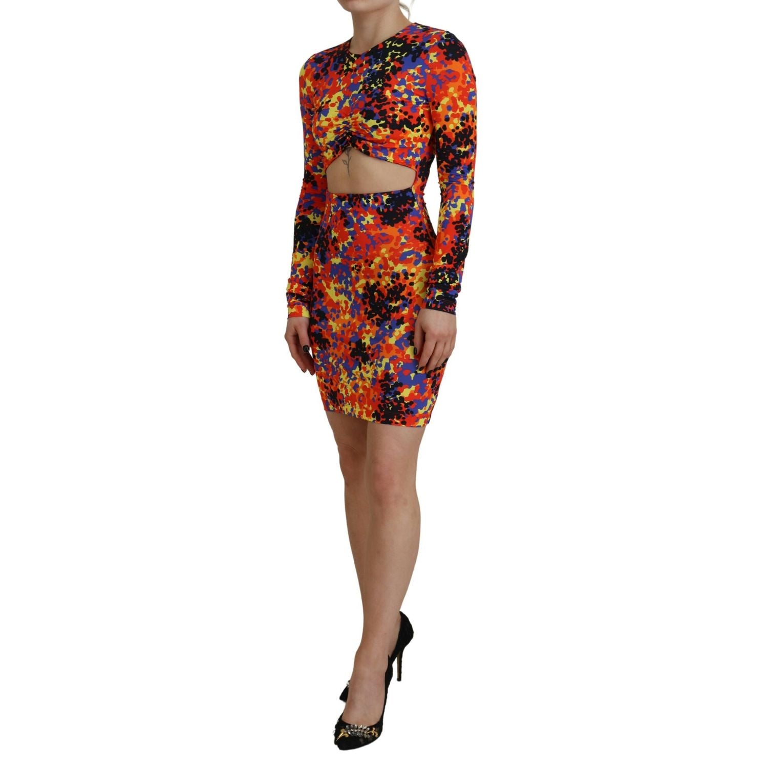 Dsquared² Multicolor Batik Open Belly Long Sleeves Dress