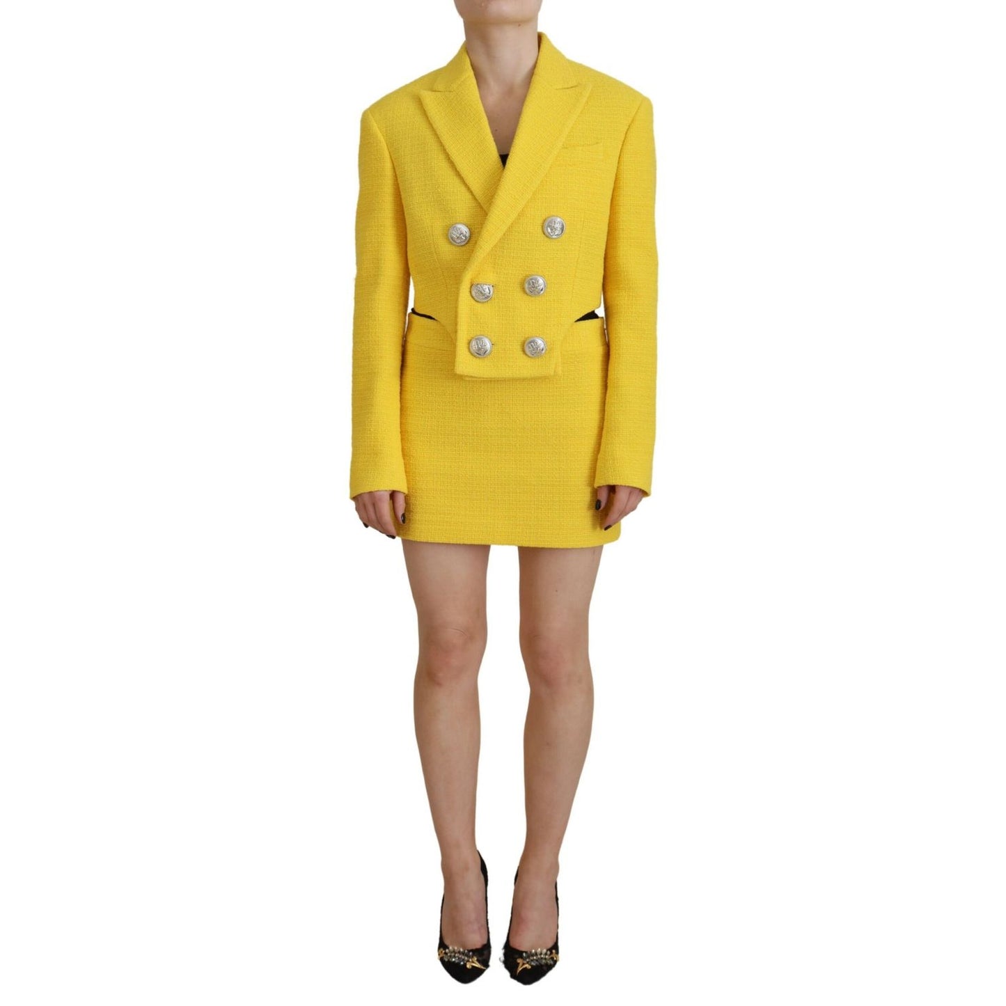 Dsquared² Yellow Double Breasted Mini Suit Blazer Skirt Set 1728,67345645728,Clothing,Dsquared²,IT38 | XS,Material: 48% Cotton 28% Viscose 18% Acrylic 4% Other Fibers 2% Polyester,Preowned / Defect,Suits & Blazers - Clothing,Suits & Blazers - Women - Clot