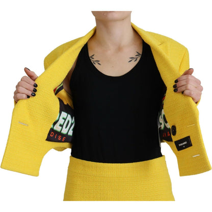 Dsquared² Yellow Double Breasted Mini Suit Blazer Skirt Set 1728,67345645728,Clothing,Dsquared²,IT38 | XS,Material: 48% Cotton 28% Viscose 18% Acrylic 4% Other Fibers 2% Polyester,Preowned / Defect,Suits & Blazers - Clothing,Suits & Blazers - Women - Clot