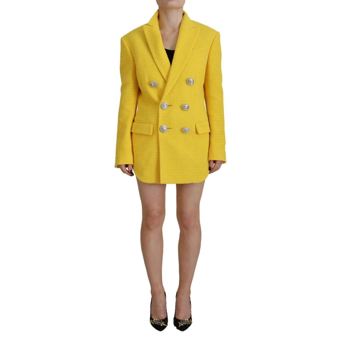 Dsquared² Yellow Peak Double Breasted Suit Blazer Short Set 1728,67345645728,Clothing,Dsquared²,IT38 | XS,Material: 48% Cotton 28% Viscose 18% Acrylic 4% Other Fibers 2% Polyester,Preowned / Defect,Suits & Blazers - Clothing,Suits & Blazers - Women - Clot
