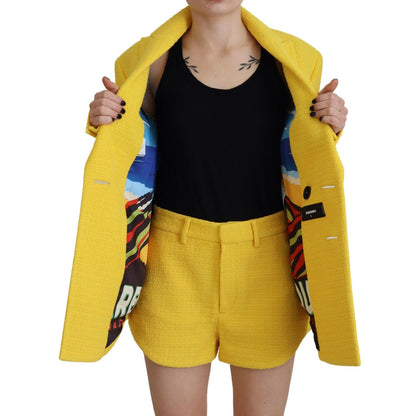 Dsquared² Yellow Peak Double Breasted Suit Blazer Short Set 1728,67345645728,Clothing,Dsquared²,IT38 | XS,Material: 48% Cotton 28% Viscose 18% Acrylic 4% Other Fibers 2% Polyester,Preowned / Defect,Suits & Blazers - Clothing,Suits & Blazers - Women - Clot