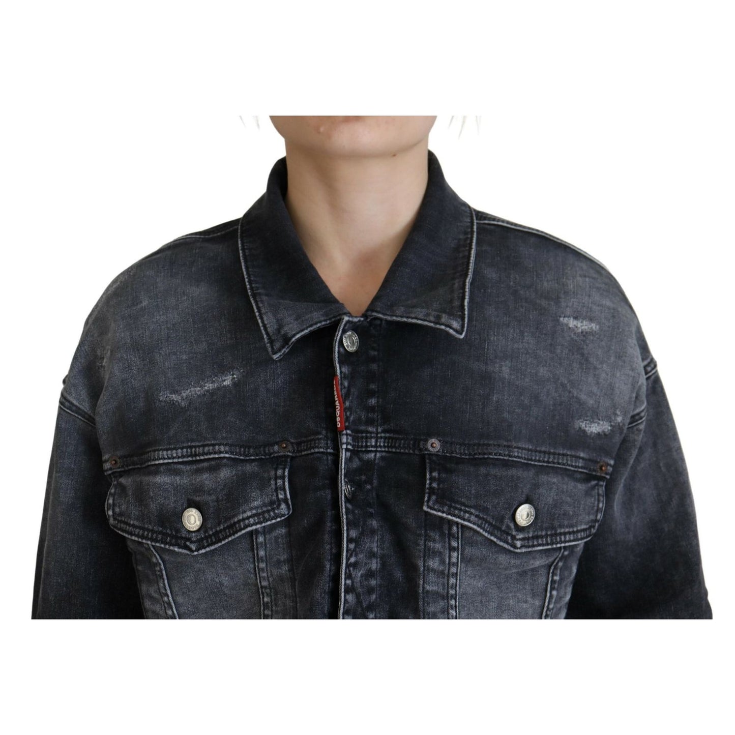Dsquared² Gray Washed Cotton Cropped Denim Jacket 1728,67345645728,Clothing,Denim Jackets - Jackets & Coats - Clothing,Dsquared²,Gray,IT38 | XS,Jackets & Coats - Clothing,Jackets & Coats - Women - Clothing,Material: Cotton 92%,Polyester 6%,Preowned / Defe
