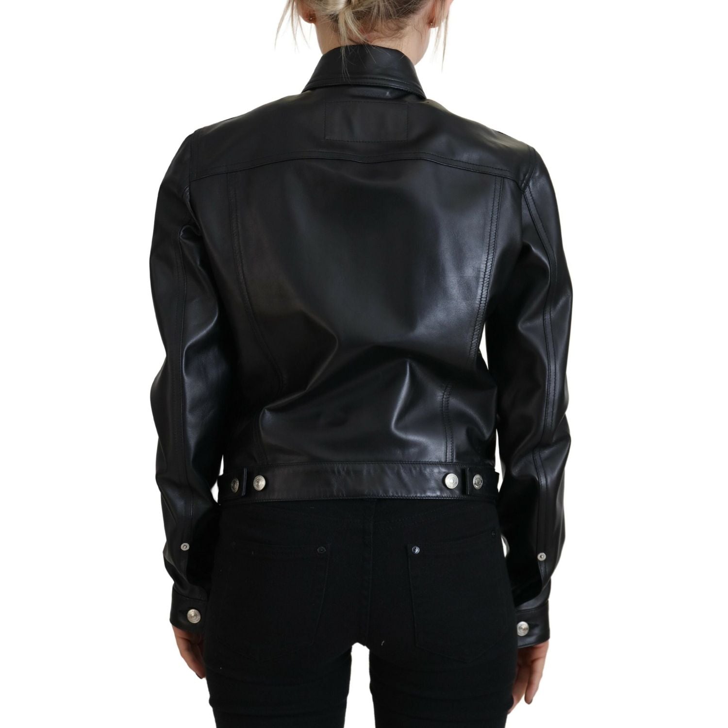 Dsquared² Black Leather Collared Long Sleeves Jacket