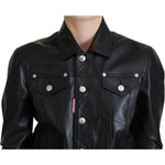 Dsquared² Black Leather Collared Long Sleeves Jacket JKT3519-38
