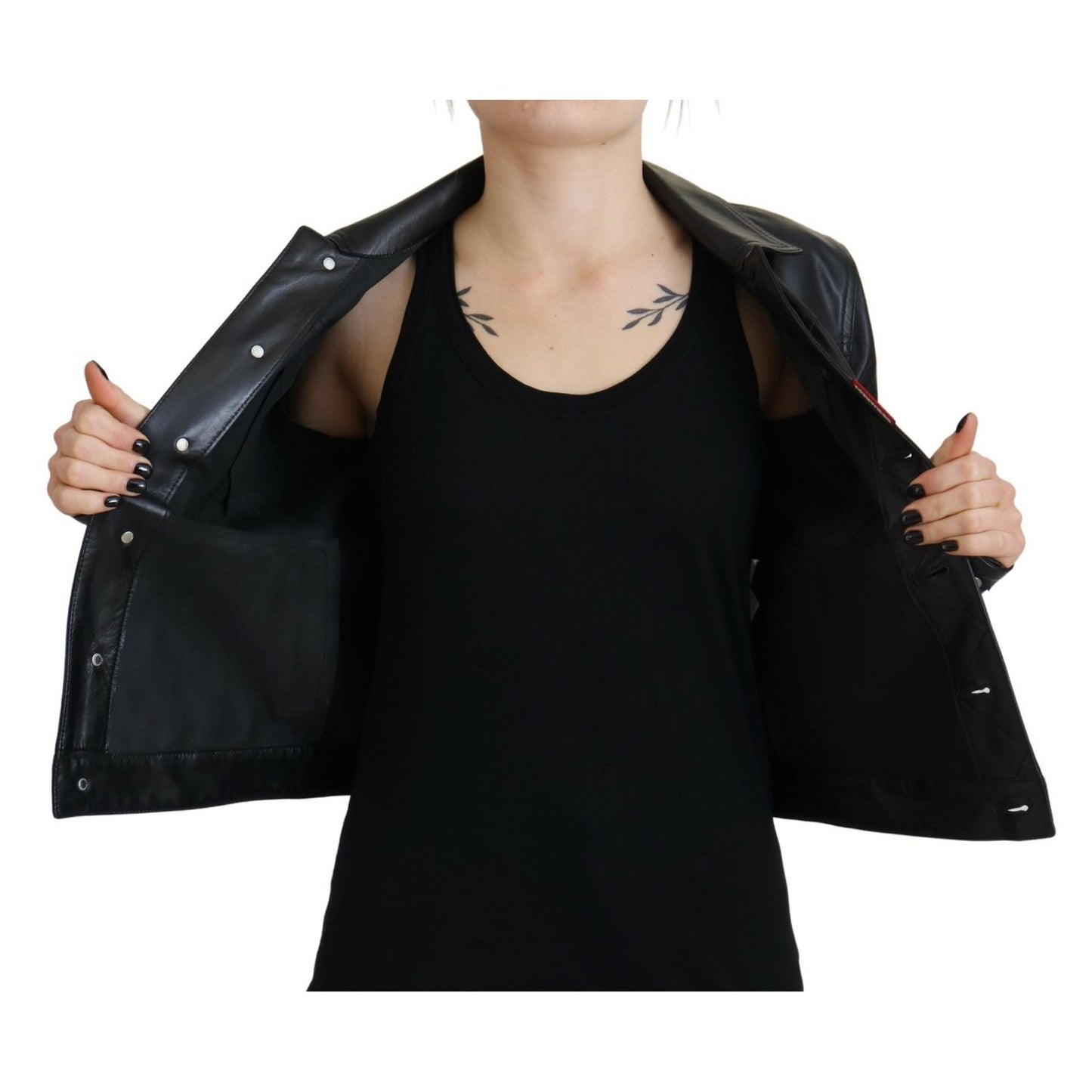 Dsquared² Black Leather Collared Long Sleeves Jacket 1728,67345645728,Black,Clothing,Dsquared²,IT38 | XS,Jackets & Coats - Clothing,Jackets & Coats - Women - Clothing,Leather Jackets - Jackets & Coats - Clothing,Material: 100% Leather,Preowned / Defect,Wo