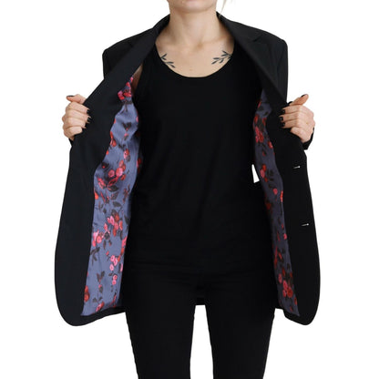 Dsquared² Black Flower Single Breasted Coat Blazer 1728,67345645728,Black,Blazers - Suits & Blazers - Clothing,Clothing,Dsquared²,IT38 | XS,Jackets & Coats - Women - Clothing,Material: 54% Polyester 44% Virgin Wool 2% Elastane,Preowned / Defect,Suits & Bl
