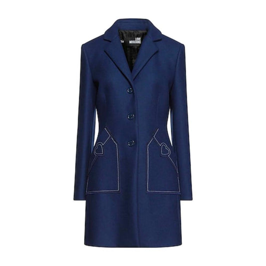 Love Moschino Blue Wool Women Coat Love Moschino Dark Slate Gray