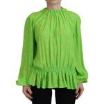 Dsquared² Green Stars Print Viscose Long Sleeves Blouse Top Dsquared² Yellow Green
