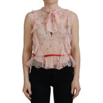 Dsquared² Pink Floral Print Silk Sleeveless Ascot Collar Top TSH83384-38
