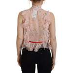 Dsquared² Pink Floral Print Silk Sleeveless Ascot Collar Top TSH83384-38