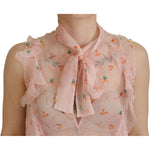 Dsquared² Pink Floral Print Silk Sleeveless Ascot Collar Top TSH83384-38