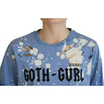 Dsquared² Blue Goth Gurl Print Black Lace Cotton Tee T-shirt Dsquared² Slate Gray