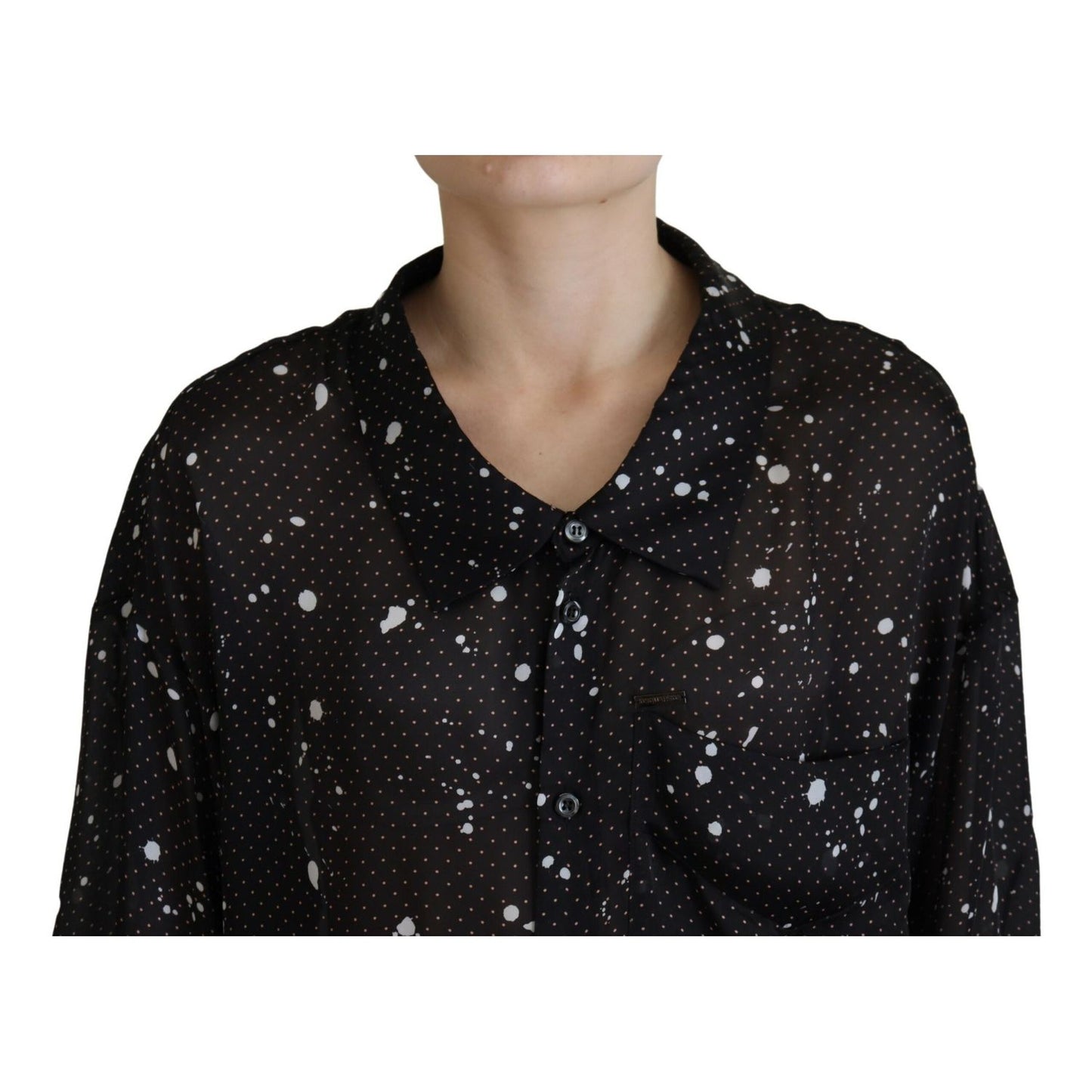 Dsquared² Black Polka Dots Collared Button Down Blouse Top