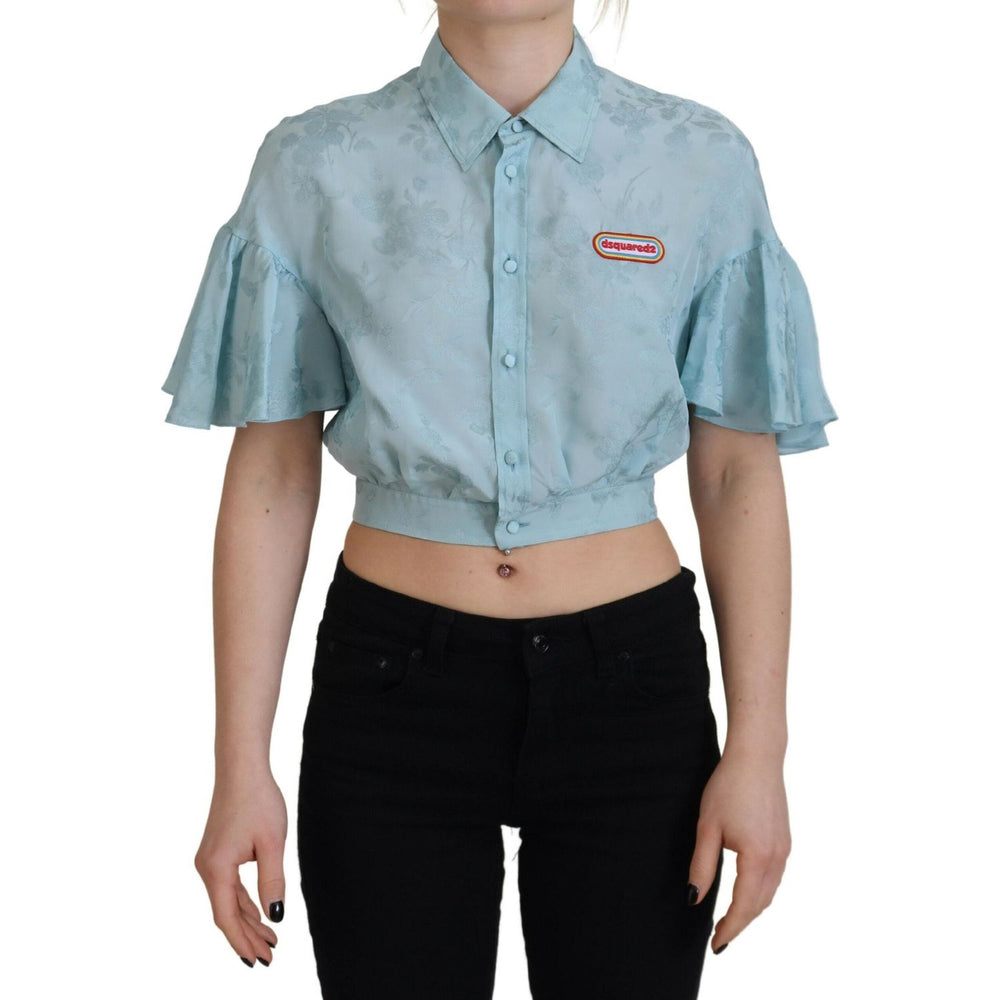 Dsquared² Blue Collared Button Down Short Sleeve Cropped Top TSH83416-38