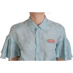 Dsquared² Blue Collared Button Down Short Sleeve Cropped Top TSH83416-38