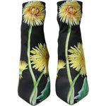 Dolce & Gabbana Black Floral Jersey Stretch Ankle Boots Shoes LA10619-39