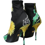 Dolce & Gabbana Black Floral Jersey Stretch Ankle Boots Shoes LA10619-39