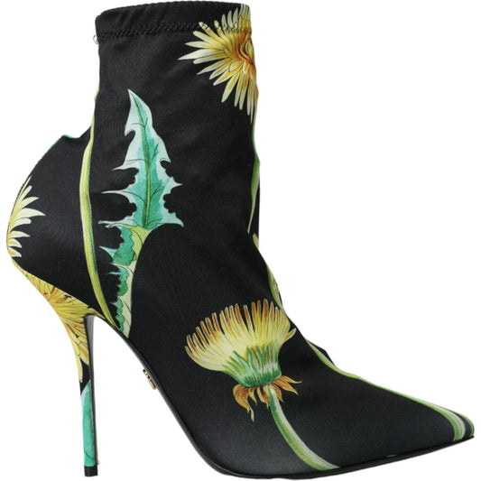 Dolce & Gabbana Black Floral Jersey Stretch Ankle Boots Shoes Dolce & Gabbana Dark Slate Gray