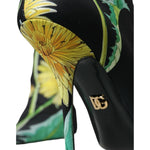 Dolce & Gabbana Black Floral Jersey Stretch Ankle Boots Shoes LA10619-39