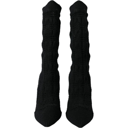 Dolce & Gabbana Black Stiletto Heels Mid Calf Boots Shoes Dolce & Gabbana Black
