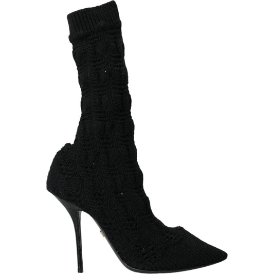 Dolce & Gabbana Black Stiletto Heels Mid Calf Boots Shoes Dolce & Gabbana Black