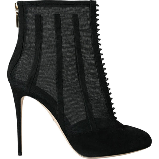 Dolce & Gabbana Black Mesh Stiletto Heels Ankle Boots Shoes Dolce & Gabbana Black