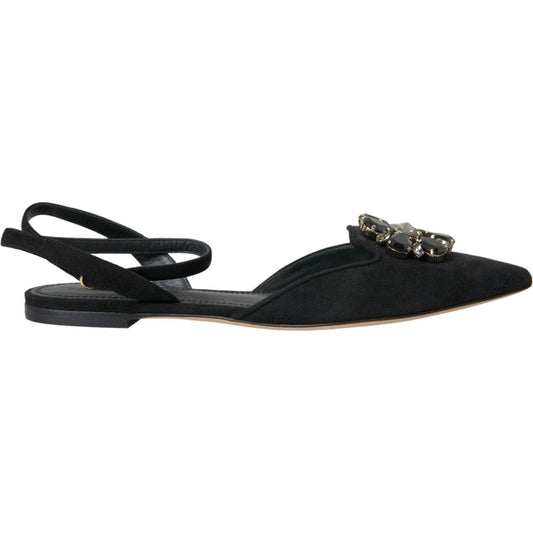 Dolce & Gabbana Black Leather Crystal Slingback Sandals Shoes Dolce & Gabbana Black