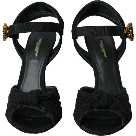 Dolce & Gabbana Black Suede Embellished Heels Sandals Shoes Dolce & Gabbana Black