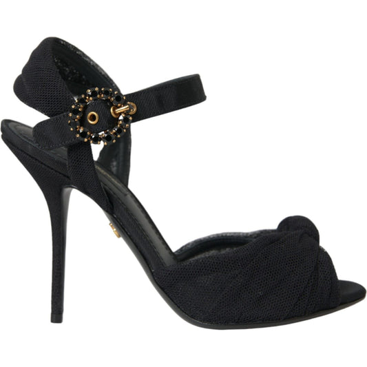 Dolce & Gabbana Black Suede Embellished Heels Sandals Shoes Dolce & Gabbana Dark Slate Gray