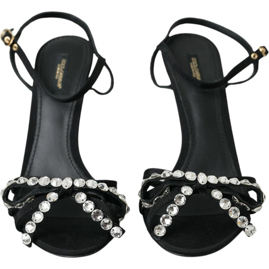 Dolce & Gabbana Black Viscose Crystal Bow Heels Sandals Shoes Dolce & Gabbana Dark Slate Gray