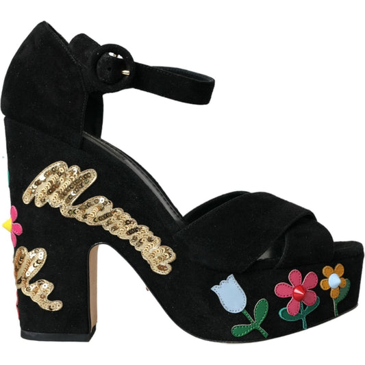 Dolce & Gabbana Black Floral Ankle Strap Heels Sandals Shoes Dolce & Gabbana Rosy Brown