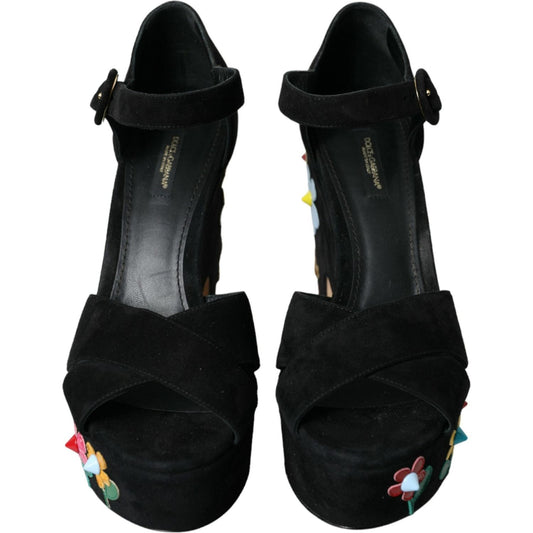 Dolce & Gabbana Black Suede Ankle Strap Heels Sandals Shoes Dolce & Gabbana Black