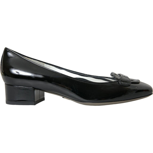 Dolce & Gabbana Black Patent Leather Block Heels Pumps Shoes Dolce & Gabbana Dark Slate Gray