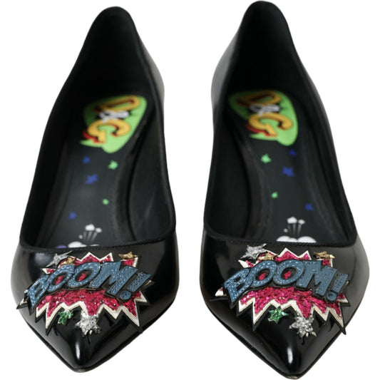 Dolce & Gabbana Black Leather BOOM Patch Heels Pumps Shoes Dolce & Gabbana Black