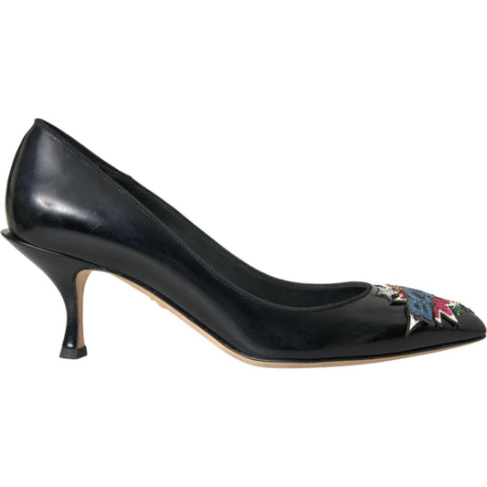 Dolce & Gabbana Black Leather BOOM Patch Heels Pumps Shoes Dolce & Gabbana Dark Slate Gray