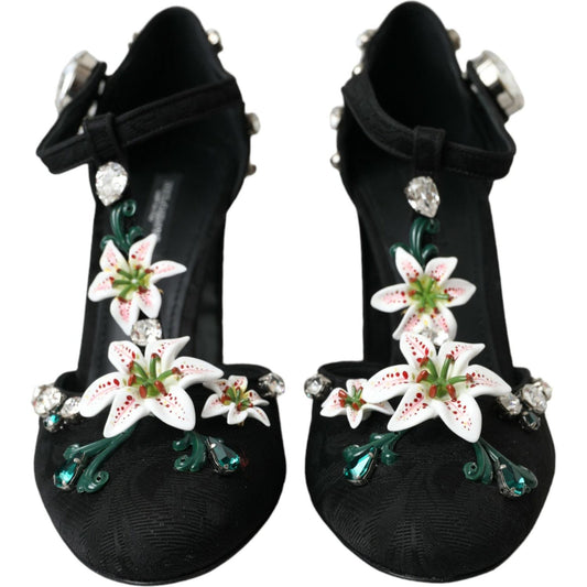 Dolce & Gabbana Black Lilies Crystal Heels Pumps Shoes Dolce & Gabbana Light Gray