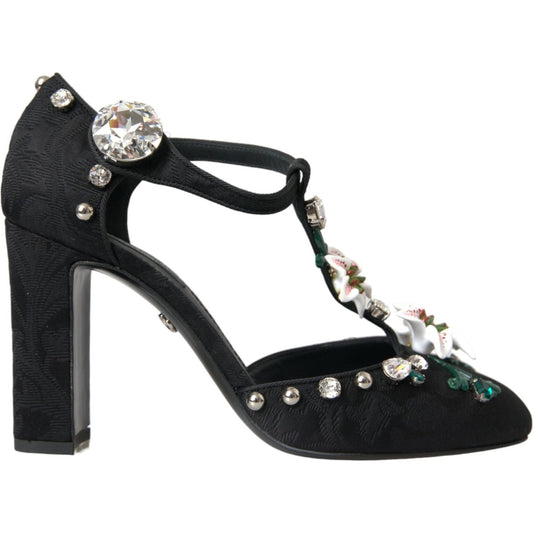 Dolce & Gabbana Black Lilies Crystal Heels Pumps Shoes Dolce & Gabbana Dark Slate Gray
