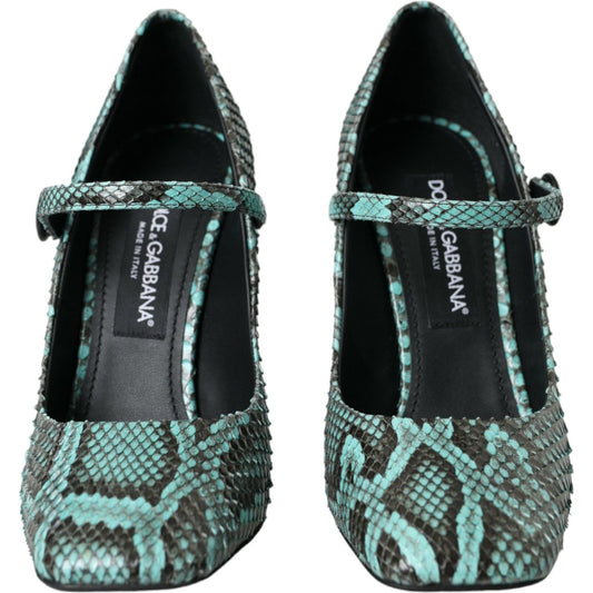 Dolce & Gabbana Aqua Python Leather Mary Jane Pumps Shoes Dolce & Gabbana Dark Slate Gray